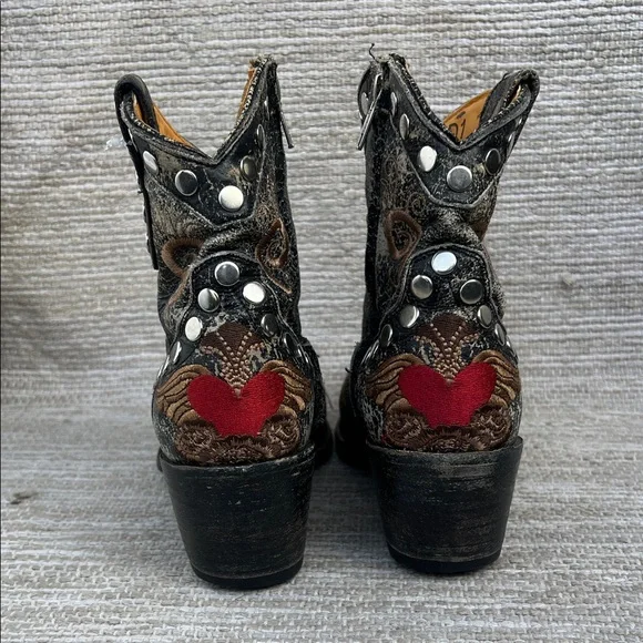Old Gringo Little G Heart Crackle Distressed Leather Western Boots Size 7 - Picture 6 of 16